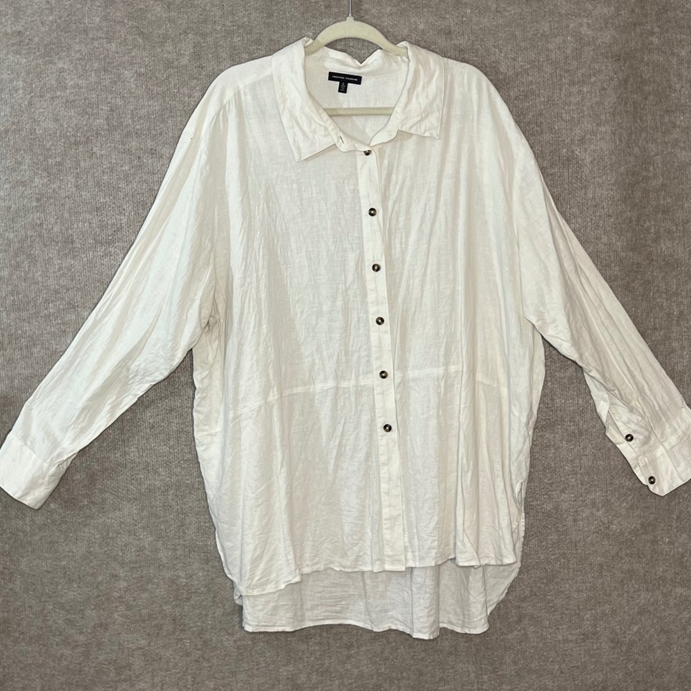 Universal Standard Button Down Women Size L White Linen Blend Oversized Coastal